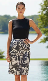 Banana Republic Skirt Womens Size 6 Gray White Rose Floral Pencil‎ Knee Photo 0