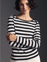 Anthropologie Maeve Boatneck Top in Black and White Stripe Photo 0