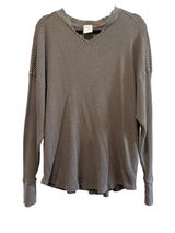 Aerie Gray Waffle-Knit Henley V-Neck Long Sleeve Pullover Cotton Sweater Top XL Photo 0