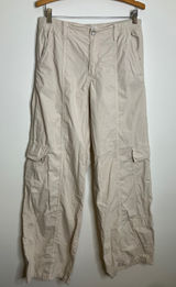 Zara Cargo Pants Womens Large Beige Excellent Wide Leg Utility Cotton Poplin Photo 0