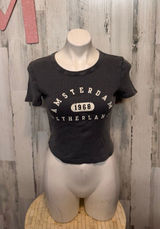 Social Culture Amsterdam 1968 Baby Tee Womens M Washed Charcoal Gray Ribbed Photo 0