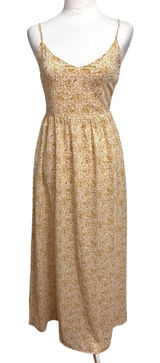 Camellia Ditsy Floral Maxi Dress Womens S Beige Sundress Smocked Cottage Summer‎ Photo 0