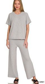 Zenana Viscose Round Neck Top & Pants Set - Large Photo 0