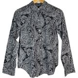 Lauren Ralph Lauren Womens Medium Black White Paisley Non-Iron Button Down Shirt Photo 0