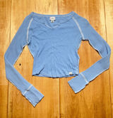 BDG Urban Outfitters‎ Blue Pointelle Waffle Knit Long Sleeve Crop Top XS Photo 0