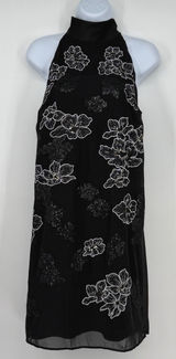 White House Black Market‎ Black Floral Sequin Halter Mock Neck Dress Small S P Photo 0