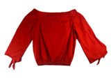 Free People Red Off the Shoulder Blouse Split Tie Cuff Top Womens Large Photo 0