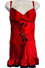 Fredericks of Hollywood Chemise Women 38 Red Satin Floral‎ Embroidered Slip Photo 0
