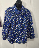 Sandro Blue and White Print Women’s Big Button  Blazer Size 1X EUC Photo 0