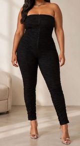 I.AM.GIA Ophelia Black Ruched Mesh Stretch Slim Glam Clubwear Strapless Jumpsuit Photo 0