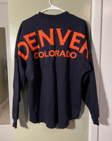 Spirit Jersey Unisex Size Medium Long Sleeve T-Shirt Navy Blue Orange Denver CO Photo 0