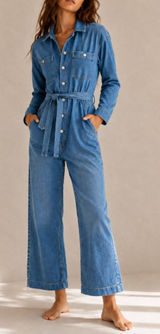 Madewell Denim Tie Waist Jumpsuit Medium Wash Blue S Photo 0