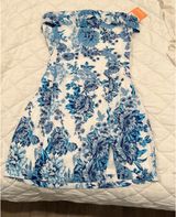 Strapless Blue Floral Mini Dress Photo 0