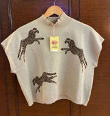 Entro NWT Animal Print Sweater Vest Medium Mock Neck Knit Top Boutique Photo 0