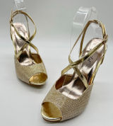 Bonnilel Heels Womens 8 Gold Tiara Glitter Shoes Wedding‎ Nightout Formal Party Photo 0