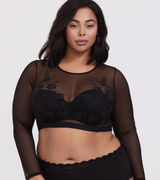 Torrid Curve Womens 1 1X Black Sheer Mesh Floral Embroidered Top Long Sleeve Photo 0