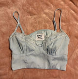 light blue silk princess polly crop top/cami top with white lace Photo 0