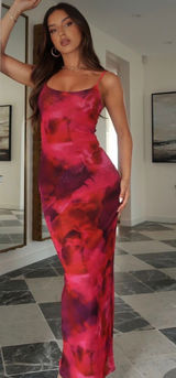 White fox Same Heart Mesh Maxi Dress Red Amaryllis Photo 0