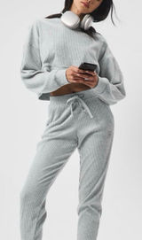 Alo Yoga Muse Women's Cozy Rib Knit Jogger Pants - Light Gray Photo 0