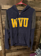 PINK Victoria's Secret Navy Zip-Up Hoodie with Yellow WVU Logo Photo 0