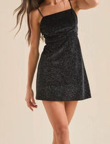 NEW Altar’d State Black Holiday Sparkle Bow Mini Dress Size XXL NWT Photo 0