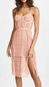 For Love And Lemons Blush Pink Lace Midi Dress with Side Slit Photo 0