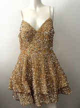 Gold Sequin Fairy Prom Dress 8 Whimsical Dreamy Romantic Ethereal Tiered Formal Photo 0
