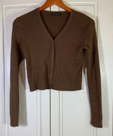 Brandy Melville Brown Shannon Ribbed V-Neck Button Cropped Cardigan Sweater Photo 0