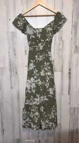 Just Found Olive Green Floral Maxi Dress Womens Size Small S Cutout Smocked Tier Photo 0