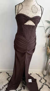 ASOS Design Tall Women's mesh corset detail‎ maxi dress Brown Size 8 Photo 0