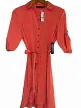 New York & Company Coral Tie-Waist Midi Shirt Dress Photo 0