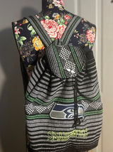 Seattle Seahawks Woven Drawstring Backpack NFL Baja Style Cinch Bag Green Photo 0