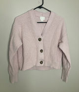 H&M Cropped Ribbed Button Cardigan in Pale Pink Photo 0