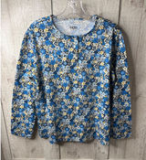 American Sweetheart Floral Print Long Sleeve Top Blue Yellow Womens Sz Medium Photo 0