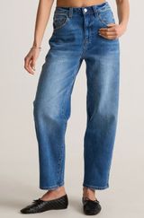 Quince Bella Stretch High Rise Barrel Jeans Organic Cotton Atlantic Blue 26 Photo 0