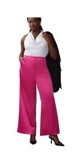 NY&C Pink Wide Leg Trousers New 2X High Waist Satin Dressy Party‎ Pants Photo 0