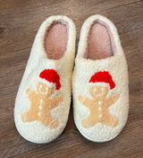 Gingerbread Cozy Santa Hat Slip on Slippers Size 7/7.5 Holiday Photo 0