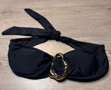 Black Bandeau Bikini Top Gold Ring Detail Strapless Swimwear XS‎ Xsmall Photo 0