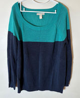 Banana Republic Colorblock Sweater Teal Navy Long Sleeve‎ Knit Top Large Photo 0