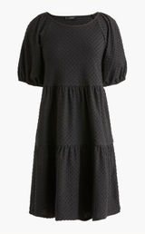 J.Crew Black Clip-Dot Tiered Mini Dress‎ Puff Sleeve Scoop Neck Small Photo 0