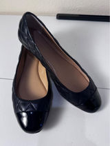 Ann Taylor Quilted Cap‎ Toe Ballet Flats Women 6.5M Black Leather Classic Preppy Photo 0