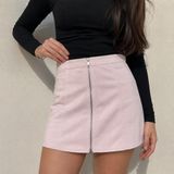 Forever 21 Baby Pink Zip-Front Faux Suede Mini Skirt Coquette L Photo 0