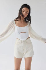 Urban Outfitters Women's Puff sleeve Cropped Cream Party Concert Corset Top blouse size medium Photo 0