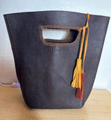 Johnny Was x Half United Leather Bucket Bag Stitch Detail Boho Dark Brown Photo 0