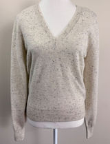 Ann Taylor Womens 100% Cashmere V-Neck Sweater Cream Speckled Donegal Medium Photo 0