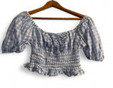 Japna Women's XS Blue Gingham Smocked Crop Top Puffed Sleeve Ruffle Cottagecore Photo 0