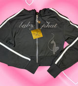 NWT Baby Phat Black Rhinestone Logo Cropped Jacket with White Stripes Size XS Photo 0
