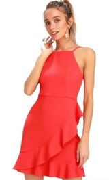 Lulus Great Things‎ Ruffled Bodycon Coral Red Dress Size XL Photo 0