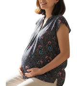 Motherhood Maternity Floral Flutter‎ Sleeve Blouse Navy Pink Dotted Top Large Photo 0