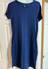 Women Navy blue pleated dress with short sleeves #pleated #dress Photo 0